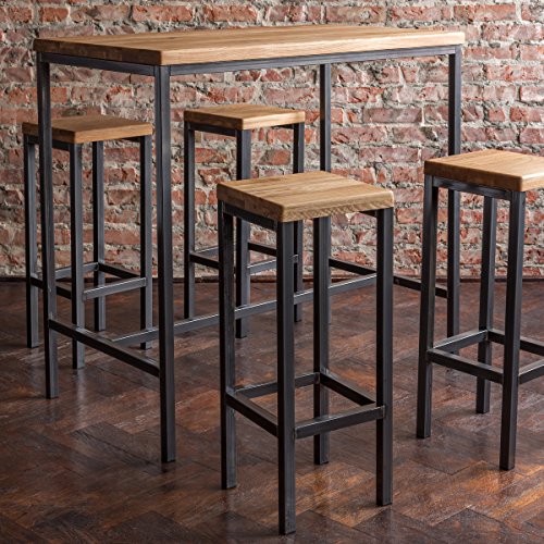 Original BestLoft® Bartisch Massive edle Eiche Industriedesign Loft Handmade (1 Set: 66er Tisch + 2 Hocker, Eiche Natur) – Bild 6