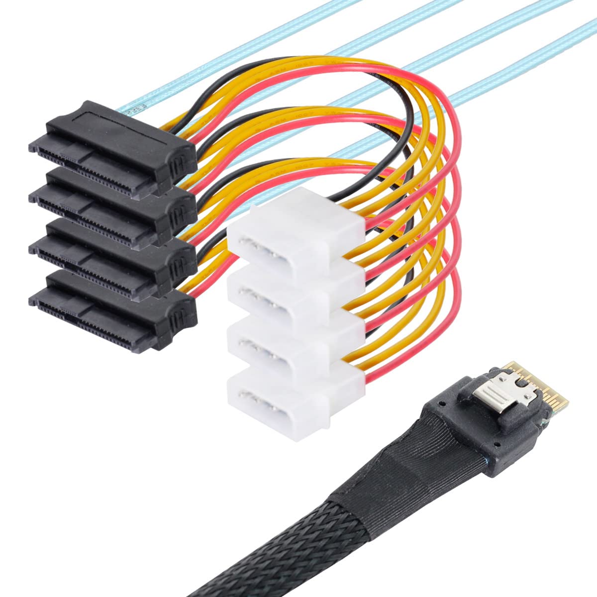 Cablecc Slimline SAS 4.0 SFF-8654 4i 38pin Host to 4 SAS 29pin SFF-8654 Target Hard Disk Fanout Raid Cable 1M — image 1