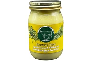 The Beef Tallow Company | 100% Pure small batch pasture raised beef tallow infused with fresh rosemary & thyme | Saftey shrink sealed glasss jar | Locally sourced and made in the Hudson Valley | No additives, No preservatives, All Natural , Keto, Paleo friendly | No GMO, Microplastic free (Rosemary & Thyme Beef Tallow)