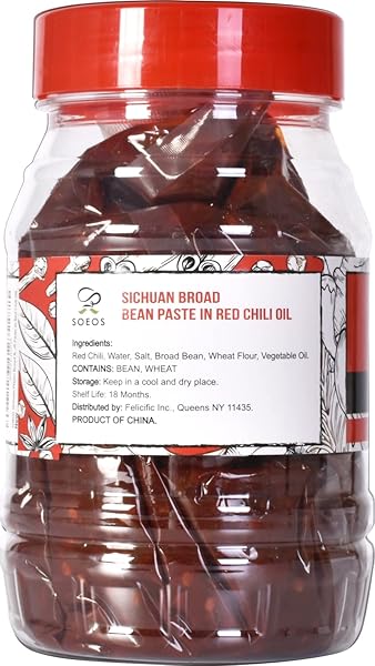 SOEOS SICHUAN BROAD BEAN PASTE WITH CHILI OIL 28.22OZ (800G), HONGYOU DOUBANJIANG, PIXIAN DOUBANJIANG CHILI PASTE, INGREDIENT FOR SICHUAN CUISINE, FERMENTED BEAN PASTE, RED BEAN PASTE, CHILI PASTE.
