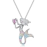 luomart Fashion Mermaid Birthstone Necklace Jewelry White Gold Plated Austrian Crystal Pendant Gifts for Women