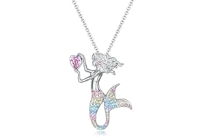 luomart Fashion Mermaid Birthstone Necklace Jewelry White Gold Plated Austrian Crystal Pendant Gifts for Women