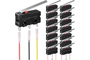 MKBKLLJY 15Pcs Mini Micro Limit Switch SPDT 1NO 1NC 5A 125 250V AC Very Long Straight Hinge Lever Arm Switch Snap Action Button Type 3 Pins KW11-3Z04 with 45pcs Terminal Wires