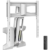 MOUNT-IT! Motorized Fireplace TV Wall Mount | Remote Control Electric Pull Down Mantel Mounting Bracket, Up to 77 Lbs Weight Capacity, Height Adjustable, Swivel, VESA 600x400 Compatible, White