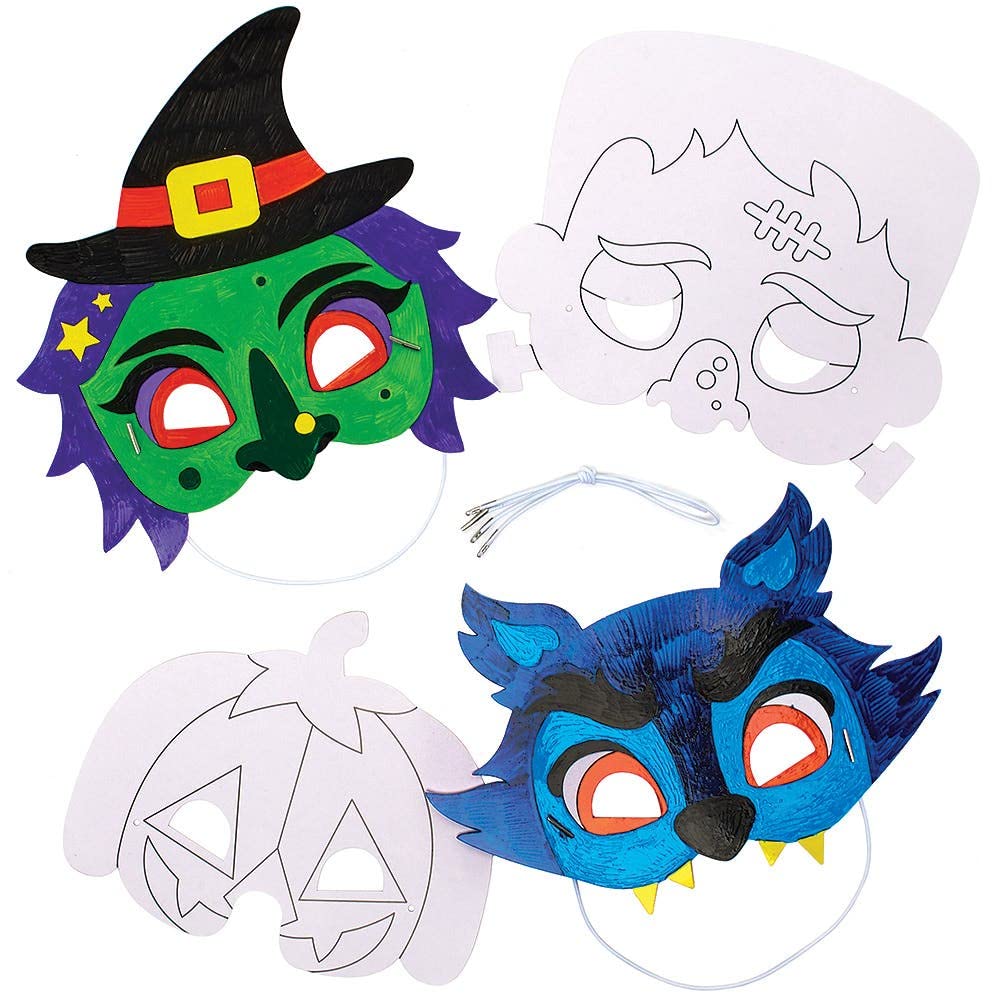 Baker Ross FX231 Halloween Colour in Masks - Pack of 8, Crafts for Kids, Halloween Mask for Kids Party, DIY Halloween Costume