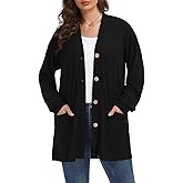 MONNURO Plus Size Cardigan Sweaters for Women Open Front Lightweight Long Sleeve Button Down Fall Coats with Pockets