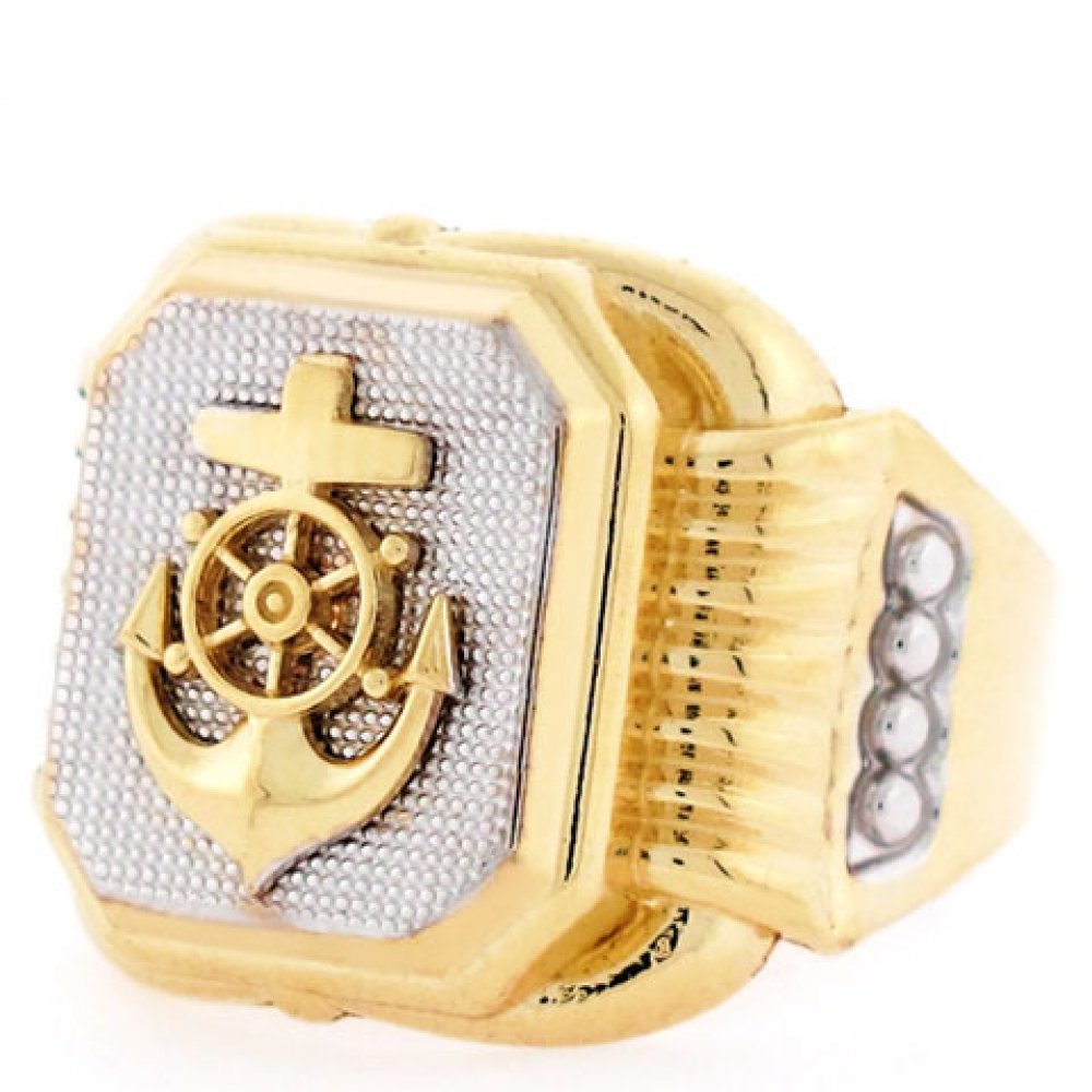 Jewelry Liquidation 14k Two Tone Gold Anchor Navy Fancy Mens Ring