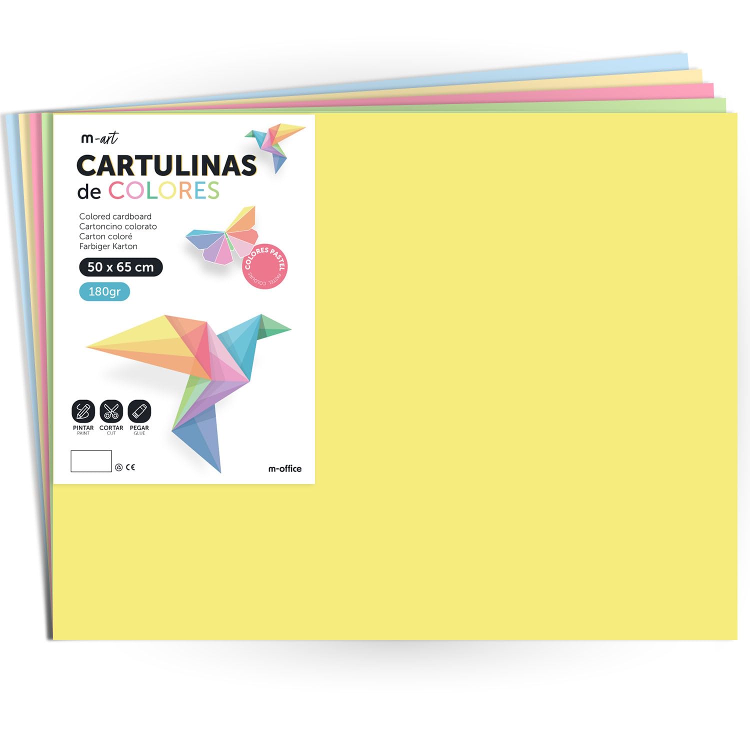 50 x 65 cm Pastel Coloured Cardstock Large Cardboard 180g for Crafts, Creative Designs and Art Projects m-office (x50 Sheets, Assorted)