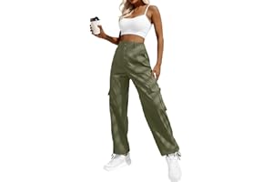 Lepunuo Women's High Waisted Cargo Pants Travel Y2K Streetwear Baggy Stretchy Pants with 6 Pockets Drawstring Ankle Cuffs