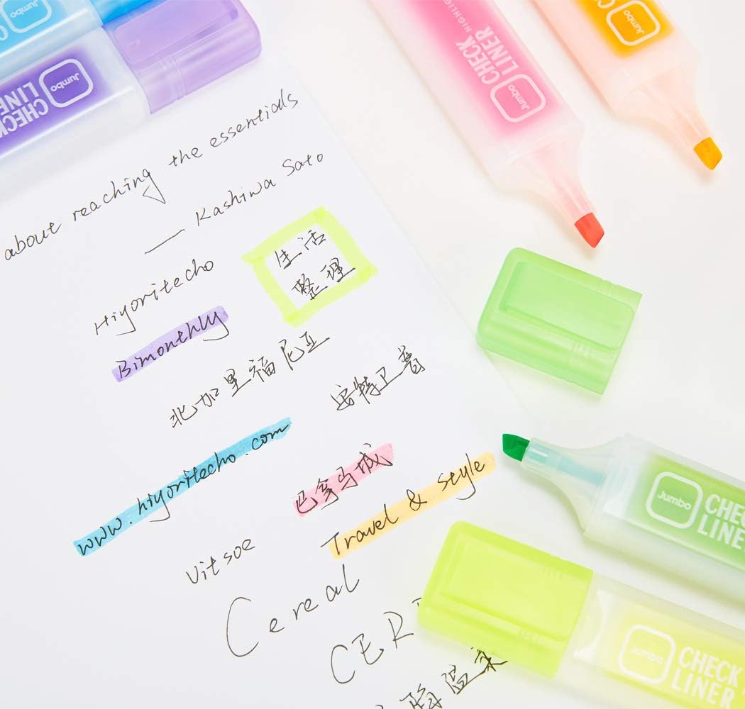 AIHAO 6261 High Capacity CHECK LINER Highlighters Chisel Tip Marker Pens (6 Assorted Colors) : Office Products