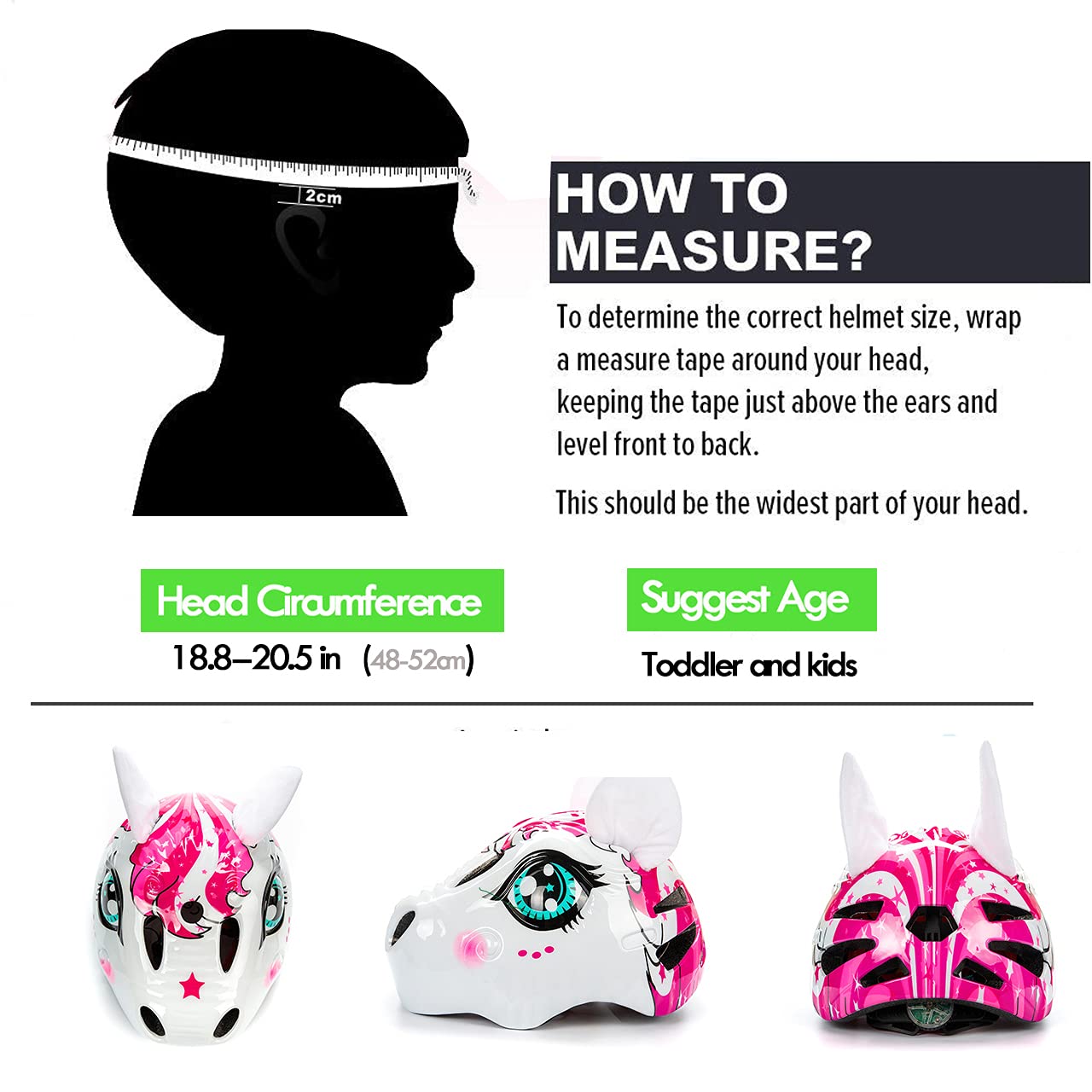 Unicorn Helmet for Toddler and Kid 3D Unicorn CPSC Safety Certified Approximately 2-6 Years Easily Adjuastable,Skateboard Skating Scooter Helmet with Rear Light Toddler Gift Christmas