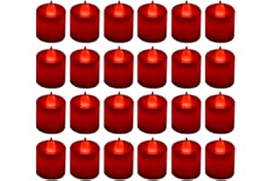 LANKER 24 Pack Flameless Led Tea Lights Candles, Flickering Red Battery Operated Electronic Fake Candles, Decorations for Wedding, Party, Christmas, Halloween (Red)