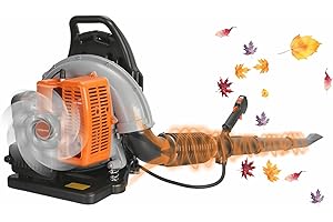 ERHIGHER Backpack Leaf Blower, 63CC Gas Powered 2 Stroke Engine Leaf Blower with 1.7L Fuel Tank, 665CFM Air Volume, Ideal for Lawn Care, Snow Removal, and Road Cleaning - Orange