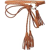 Eldraqth Women's Tassel Braided Waist Belt for Christmas Thin Knotted Belt Tie Skinny Woven Belts for Dress Boho Waist Belts Rope Chain for Skirt Dress Pants