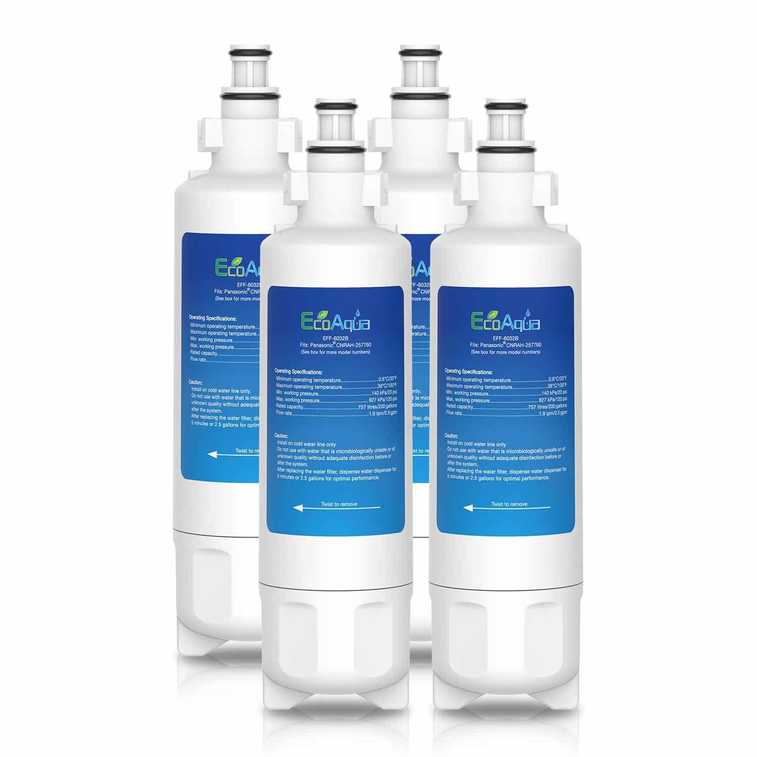 EcoAqua EFF-6032B Ice & Water Refrigerator Filter to fit Panasonic NR-BG53V2, NR-BG53VW2, NR-B53V1, NR-B53V1-WB, NR-B53V1-X1D, NR-B53V1-XB, NR-B53V2, NR-B53V2-XE, NR-B53V2-XF, NR-B53VW1-WB (4)