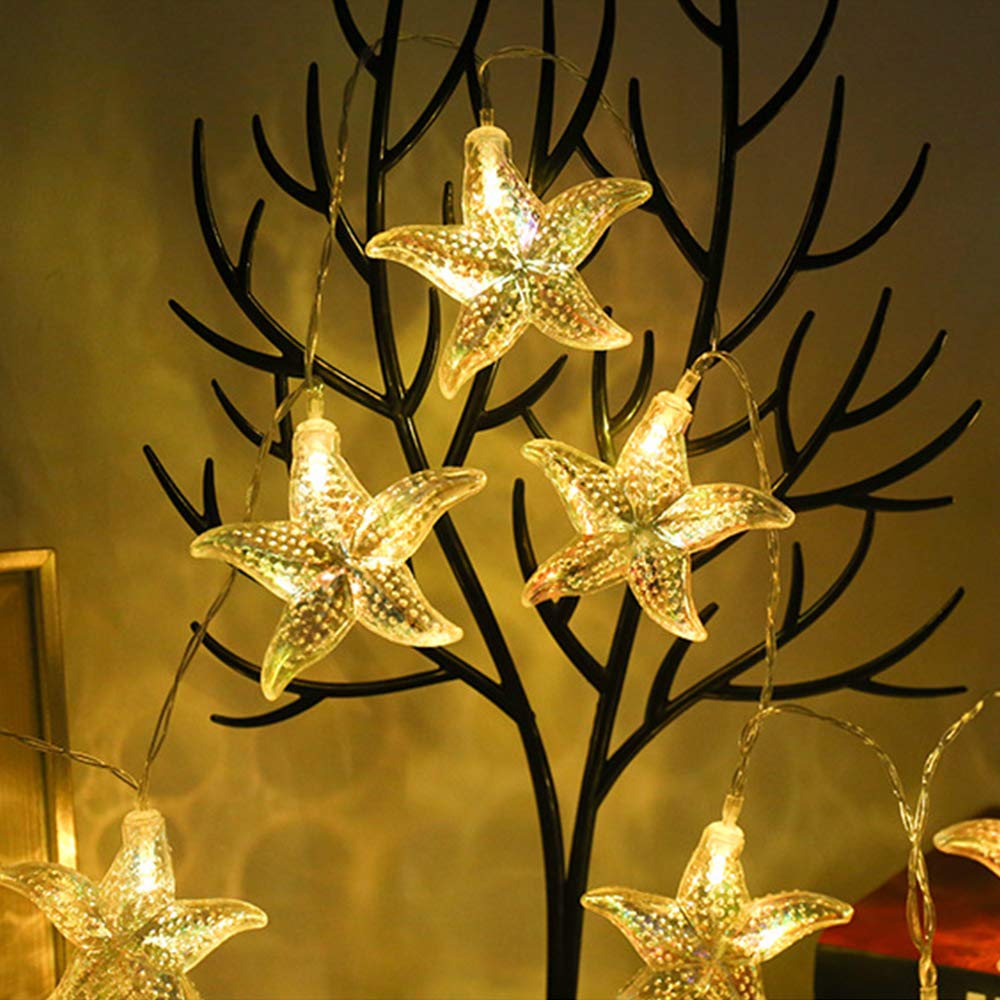 Esoes Led String Light Ocean Themed Fairy Starfish Sea Shell Lighting Warmwhite Decorative Starry Night Lights Battery Operated 1.5 Meters 10 Leds For Home Bedroom Centerpieces Party (Starfish)