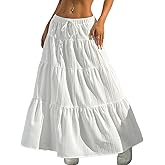 Narecte Maxi Skirts for Women Solid Color Long Skirts for Women Summer High Waist Ruffled Hem Flowy Skirt