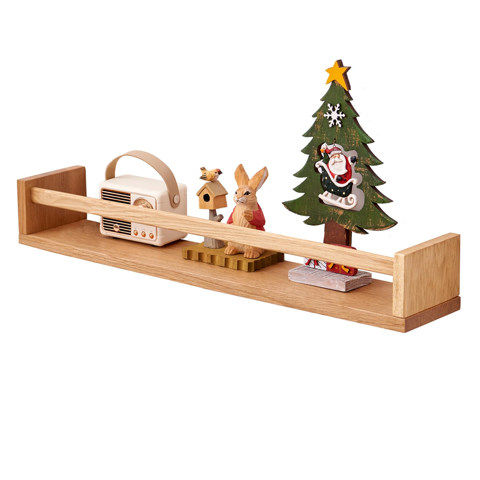 TREOAKWIS Solid Oak Floating Shelf for Wall, Wooden Wall-Mounted Display Ledge for Nursery Book, Living Room, Bedroom Decor (Natural, 40 cm)