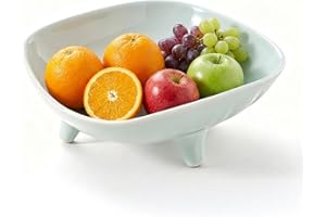 Three-Legs Ceramic Fruit Bowl, 6.5inch Ceramic Bowl for Kitchen Counter, Table Décor Oval Large Bowls for Breads, Salad, Frui