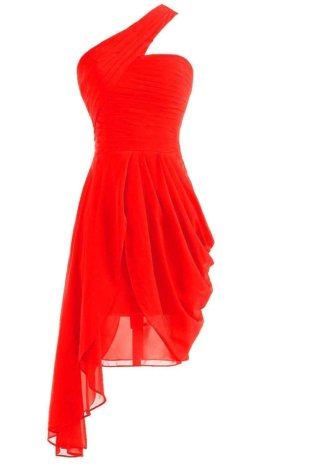 Miranda's Bridal Women's One Shoulder Plated Chiffon Short Bridesmaid Dress