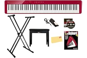 Casio Privia PX-S1100 Digital Piano - Red Bundle with Adjustable Stand, Bench, Sustain Pedal, Instructional Book, Online Lessons, Austin Bazaar Instructional DVD, and Polishing Cloth