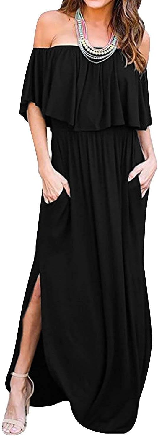 I2CRAZY Women's Maxi Dress Casual Loose Side Split Beach Maxi Dresses with Pockets