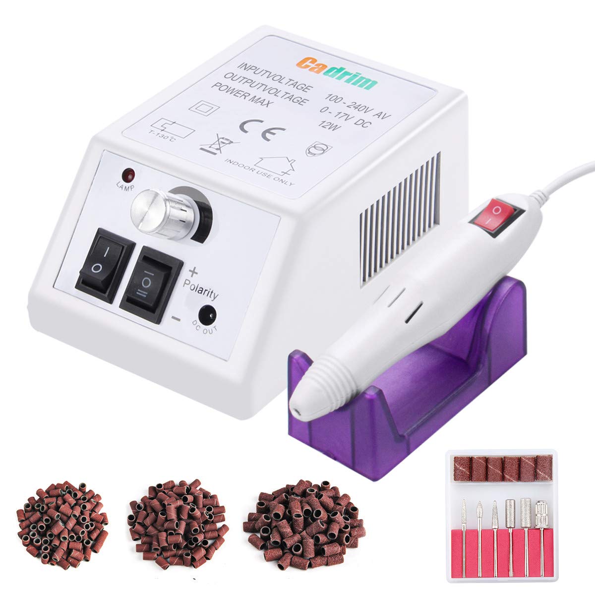 Nail Drill Machine, Electric Nail File Drill Set Kit with Sanding Bands Low Noise Vibration for Acrylic Nails, Gel Nail Art Polisher Sets Glazing Manicure Grinder (White)