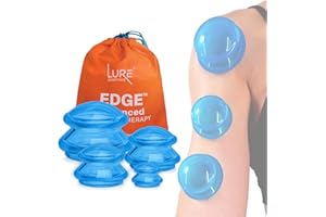 LURE ESSENTIALS Silicone Cupping Therapy Set Professional Massage Cupping Cups for Cupping Therapy 4 Cup Kit for Massage, Myofascial Release, Cellulite Reduction (Lure Blue)
