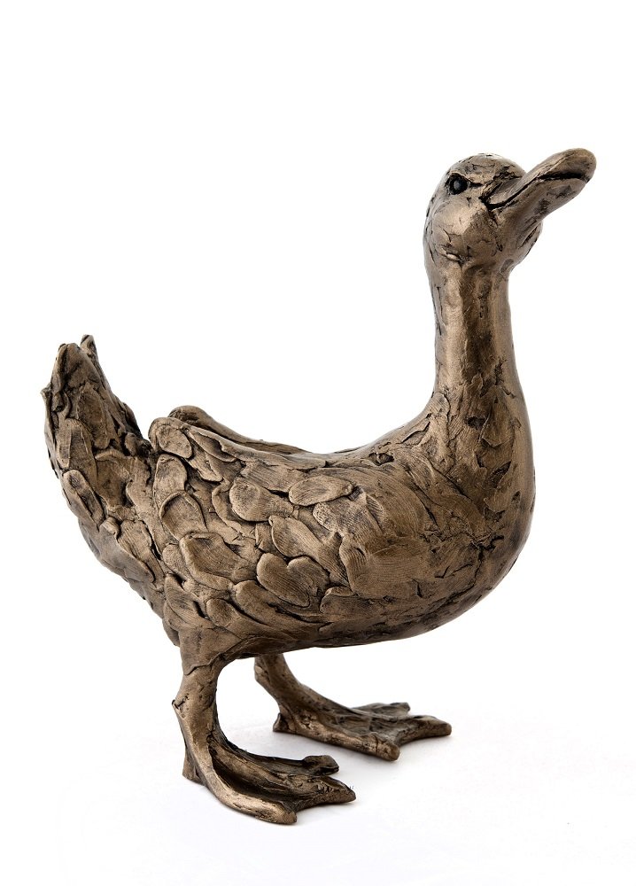 Frith Sculpture - Dilly Duck (Beak Up) sculpture in Cold Cast Bronze.