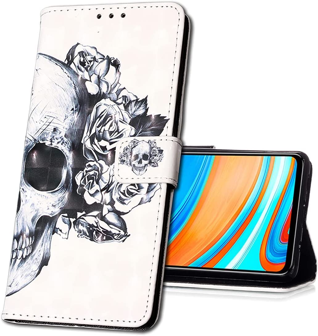 IMIRST Flip Case for Motorola Moto G22 Faux Leather Wallet Case 3D Pattern Protective Cover with Card Slot Stand Compatible for Motorola Moto G22. YB Skull Flower — image 1