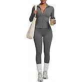 Simlakey Women Workout Sets 2 Piece Seamless Yoga Outfits Long Sleeve Zip up Jacket High Waist Leggings Athletic Gym Set