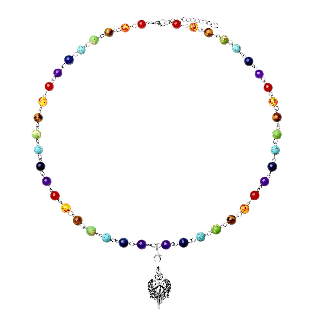 JOVIVI Engelsrufer Anhänger,Hollow Kinder Engel Käfig Locket Anhänger Halskette Ø 16mm Steinkugel mit 7 Chakra Halskette