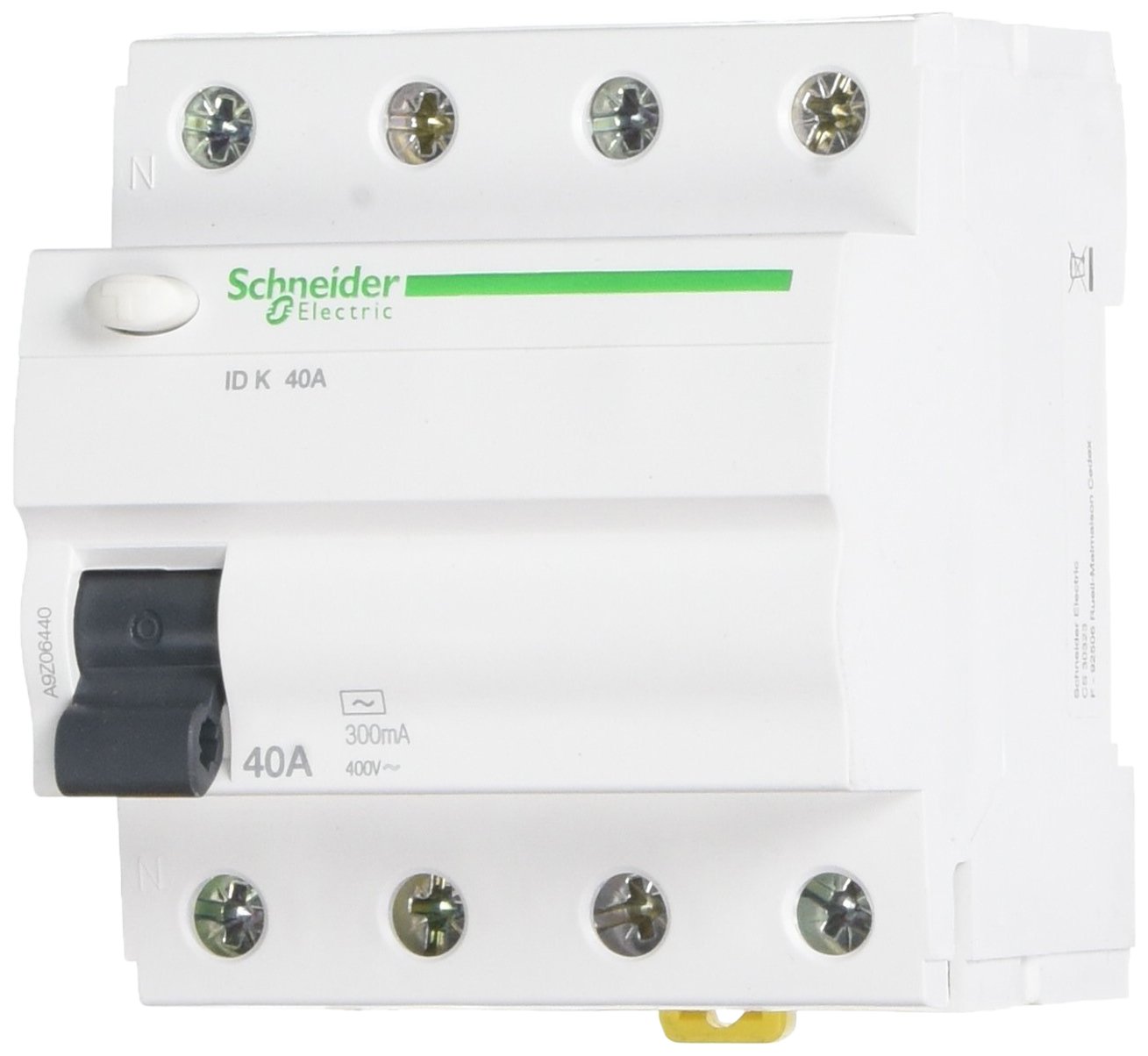 Schneider Electric A9Z06440 ID K Differential Switch, Class AC, 4P, 40A, 300mA, 68 mm x 72 mm x 81 mm, White
