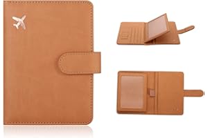 Deziliao Passport and Vaccine Card Holder Combo, PU Leather Passport Holder with Vaccine Card Slot, Passport Wallet for Men and Women (Brown-fly)