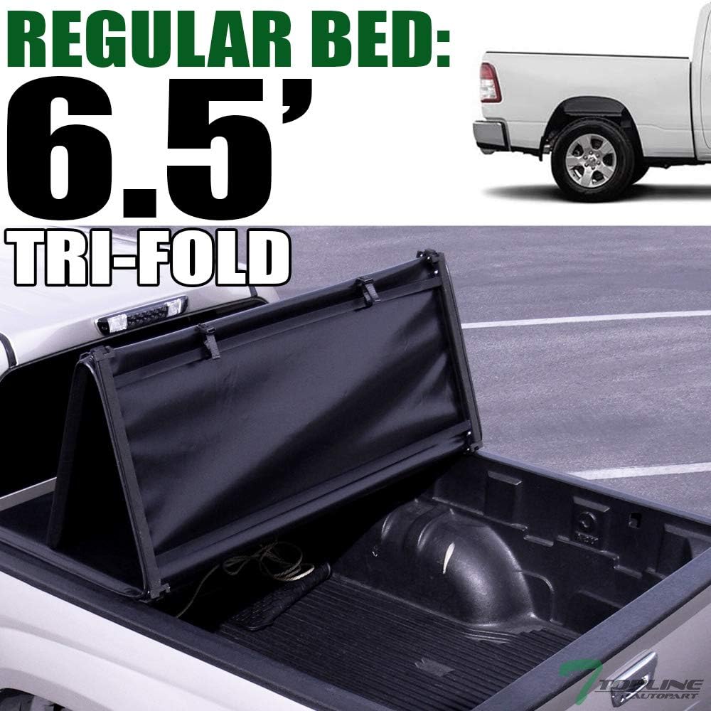 Amazon Com Topline Autopart Tri Fold Soft Vinyl Truck Bed Tonneau Cover For 19 20 Up Dodge Ram 1500 New Body Style 6 4 Feet 76 8 Bed Automotive