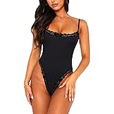 Navneet Women Sexy Lace Bodysuit Lace Trim High Cut Thong Spaghetti Strap Cami Bodysuit Going Out Tank Tops Body Suit