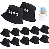 12pcs Bucket hat Black Sublimated Bucket Hats Bulk Bucket Hats Bulk Solid Color DIY Blank Hat for Men, Women,DIY Logo Hand Draw Print