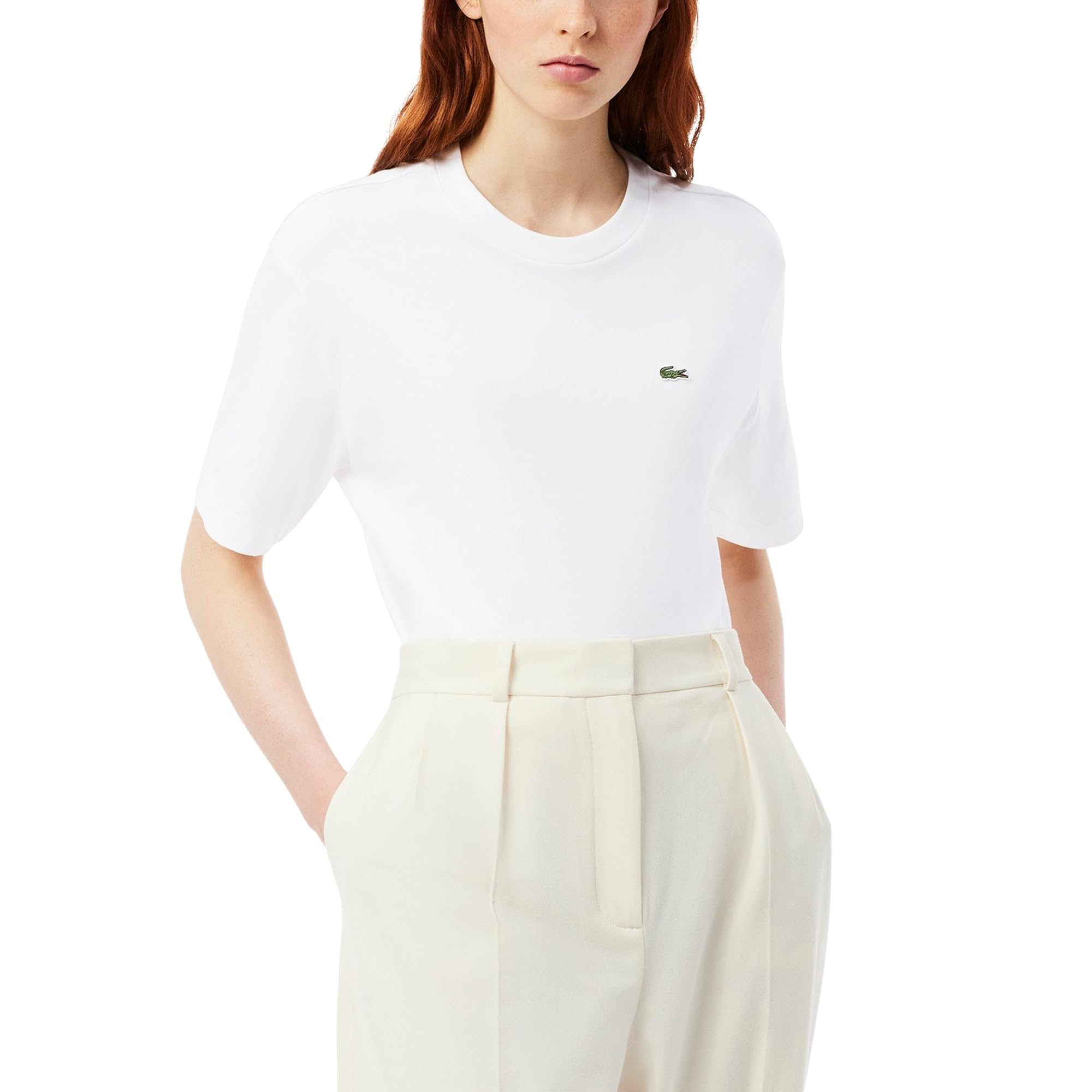 Lacoste Women’s Relaxed Fit Soft Cotton T-Shirt, White, 6