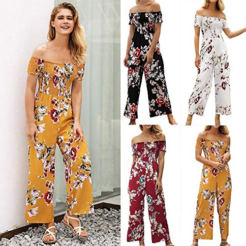Corriee Rompers for Teen Girls Cute Cold Shoulder Strapless Floral Print High Waist Jumpsuits Summer Long Playsuits Red - Thumbnail 4