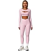 Workout Sets for Women 2 Piece Long Sleeve Cutout Crop Top and High Waisted Leggings Gym Athletic Jogger Sets
