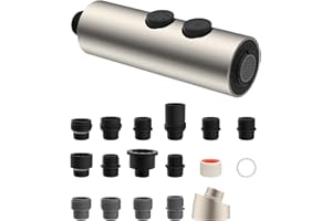 Hibbent Metal Pull Down Kitchen Faucet Head Replacement with 15 Adapters, Sink Spray Head, 2 Function Spray Nozzle Compatible with Moen, American Standard, Delta, Kohler Faucets, Brushed Nickel