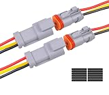 Exqutoo 2Pack 3-Pin Waterproof DT Connector Male and Female Wire Connectors with 16AWG 105℃ 600V Wires and Heat Shrink Tubes, Applicable for Automotive Electrical Connections