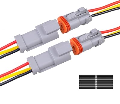 Exqutoo 2Pack 3-Pin Waterproof DT Connector Male and Female Wire Connectors with 16AWG 105℃ 600V Wires and Heat Shrink Tubes, Applicable for Automotive Electrical Connections