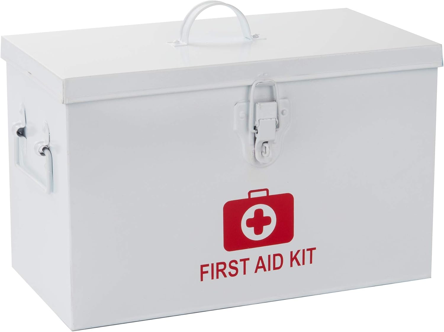 Mind Reader First Aid Storage Box, Galvanized Steel Container with Handles, Buckle Lock, Dividers for Medical Supplies, Bandages, Locking Medicine Tin, White: Health & Personal Care