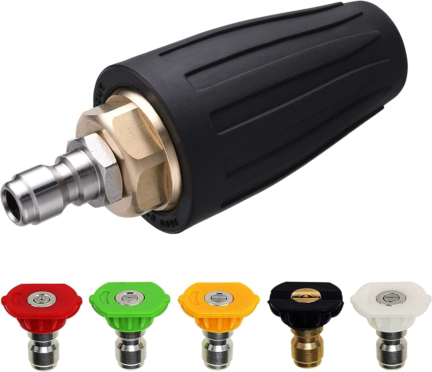 M MINGLE Turbo Nozzle for Pressure Washer, Rotating Nozzle and 5 Tips, 1/4 Inch Quick Connect, 3600 PSI, Orifice 2.5