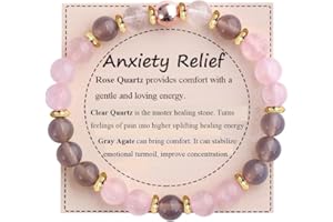 KSQS Healing Stone Bead Bracelet for Women, Natural Gemstones Balance Protection Bracelet, Spiritual Crystal Beads Bracelet Anxiety Relief with Meaning Card