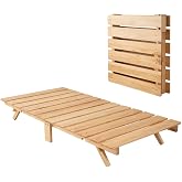 EMOOR Foldable Wood Slatted Floor Bed Frame OSMOS Twin Solid Pine (Earth-Natural), Easy Assembly Space Saving Storable Floor Life Tatami