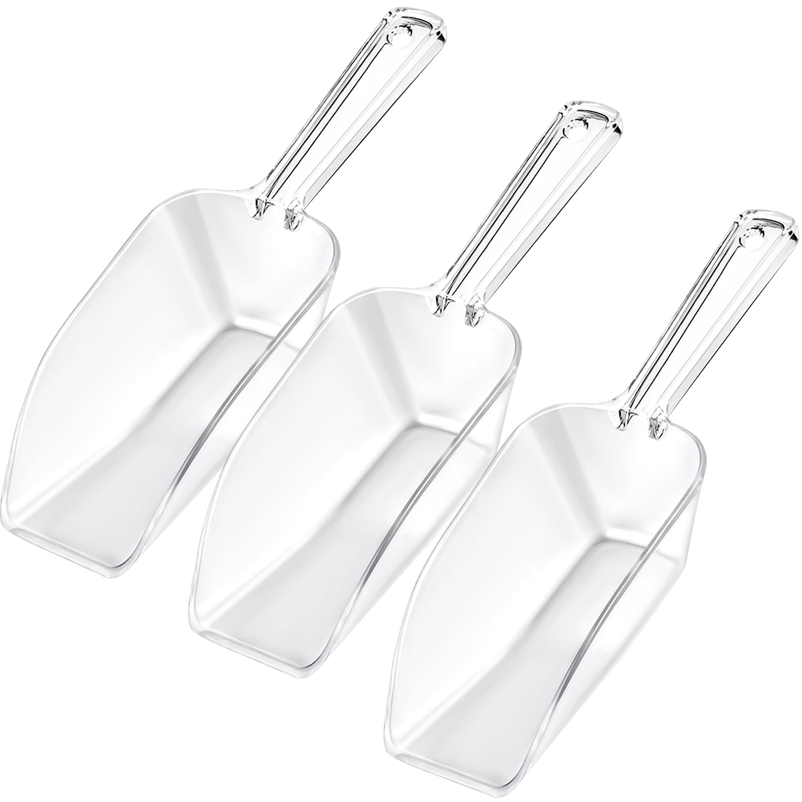 Photo 1 of 3 Pcs Clear Plastic Ice Scoop Set, Small Acrylic Serving Scoops For Candy Buffet, Canisters, Dry Goods Multi-Purpose Kitchen Food Scoop For Coffee, Tea, Flour, Wedding Desserts (7.8 Inch Long)