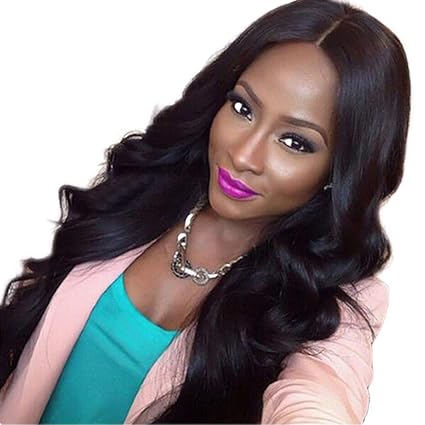 Inkach Long Wavy Synthetic Black Wig Women Girls Middle Part