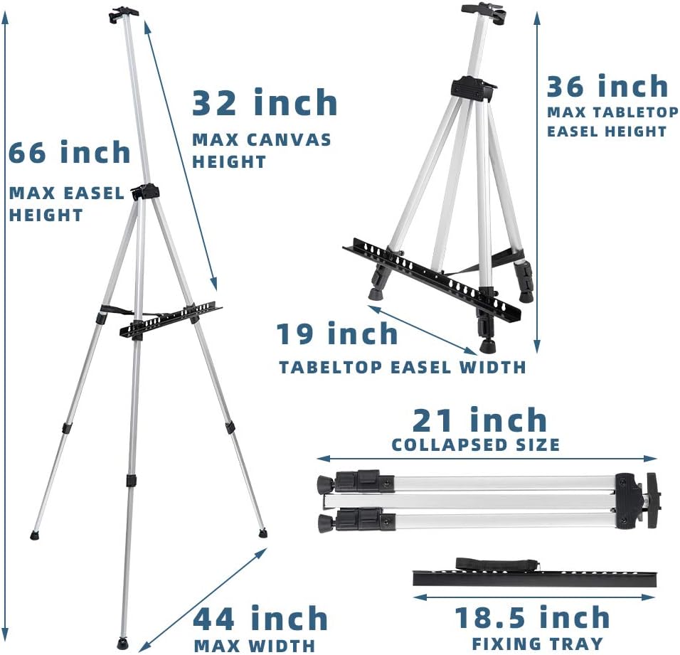 ORIKUA Aluminum Alloy Artist Easel Stand Art Easels with Adjustable Height from 21 to 66-Inch Triangle Easel with Bag Suitable for Studio, Office, Outdoor (2)
